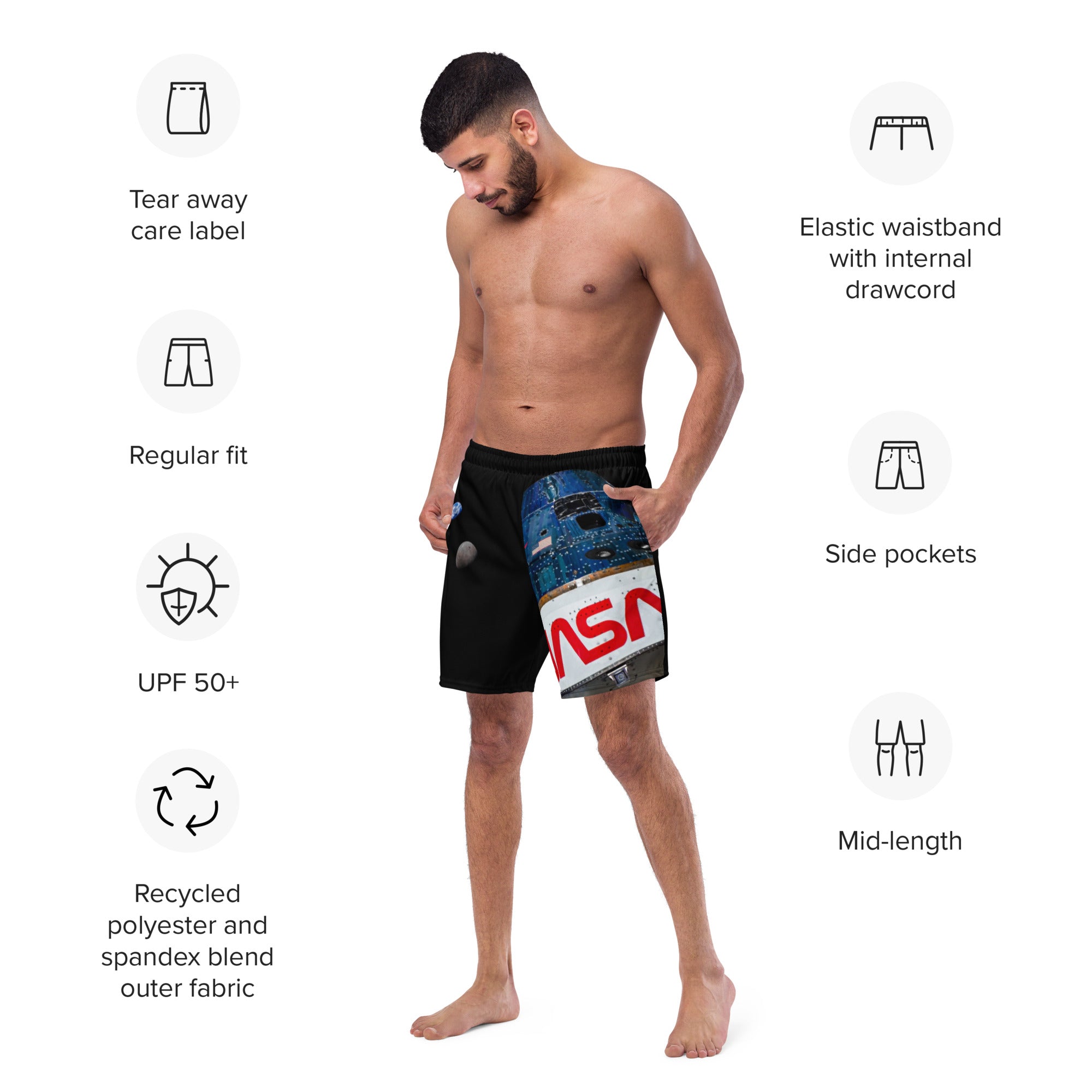 Orion, Earth, and the Moon Men's swim trunks