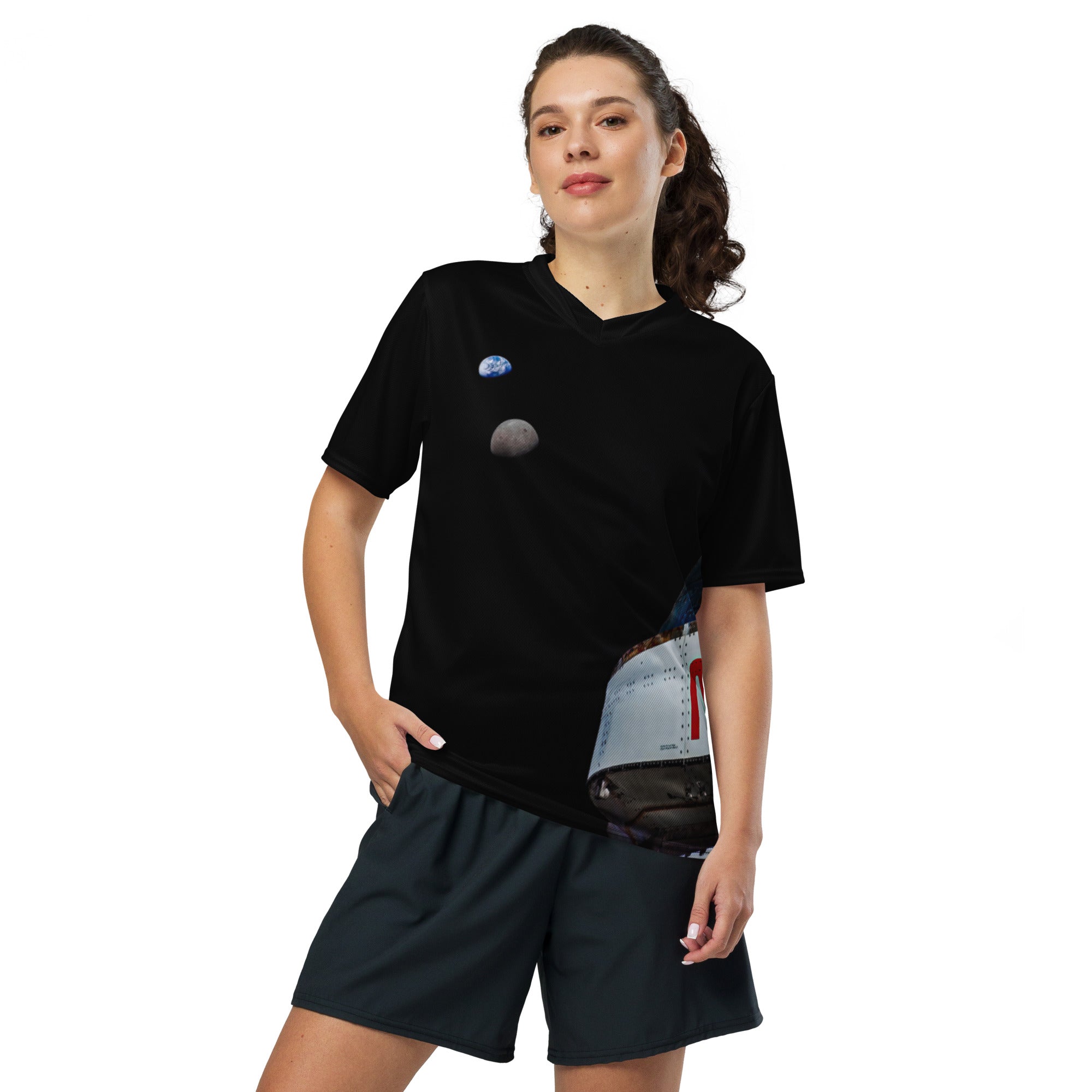 Orion, Earth, and the Moon Recycled unisex sports jersey